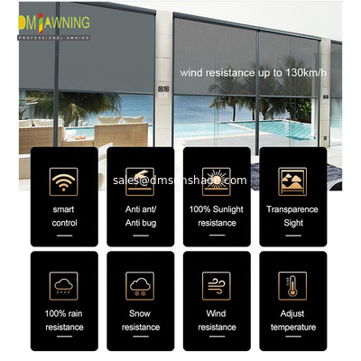 Aluminum Vertical Outdoor Sunscreen Roller Shades Room Zipper Track Shades